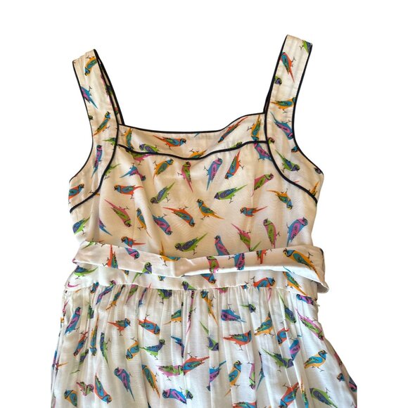 Milly Womens Silk Blend Sleeveless Novelty Bird Print Dress With Belt Size 2 - Picture 4 of 7